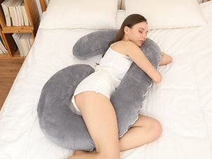 EVOLIVE Shaped Pregnancy Pillow, Maternity Body Pillow with Zipper Removable Cover (Grey)
