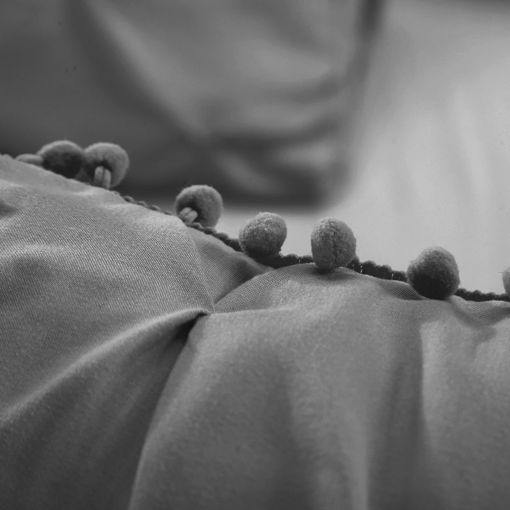 Evolive 4pc Set Pinch Pleat/Kiss Pleat, Pintuck Down Alternative Comforter Set with Pompom (Full/Queen, Charcoal Grey)