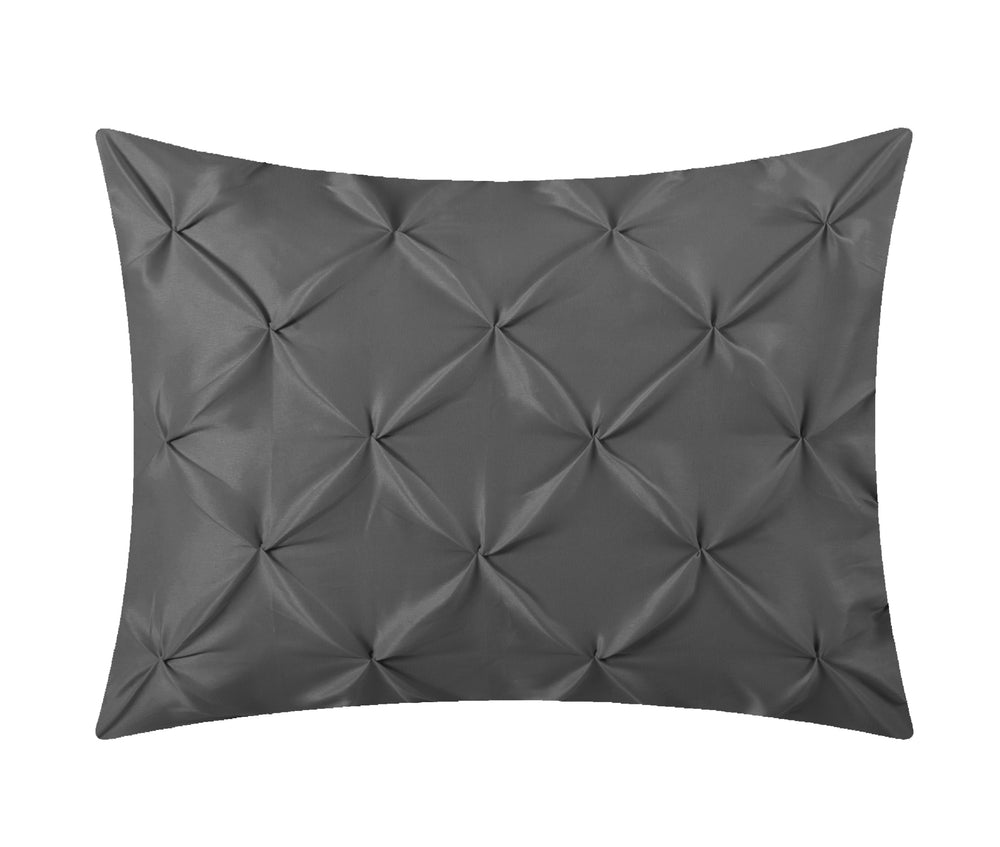 Evolive 4pc Set Pinch Pleat/Kiss Pleat, Pintuck Down Alternative Comforter Set with Pompom (Full/Queen, Charcoal Grey)