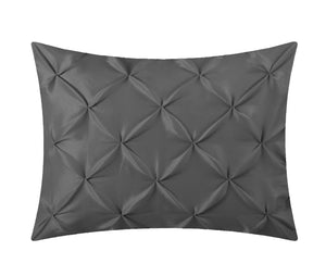 Evolive 4pc Set Pinch Pleat/Kiss Pleat, Pintuck Down Alternative Comforter Set with Pompom (Full/Queen, Charcoal Grey)