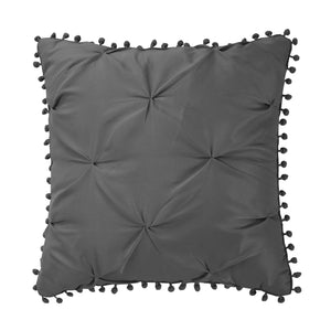 Evolive 4pc Set Pinch Pleat/Kiss Pleat, Pintuck Down Alternative Comforter Set with Pompom (Full/Queen, Charcoal Grey)