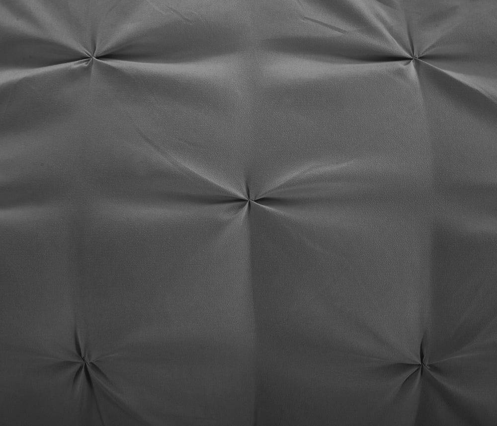 Evolive 4pc Set Pinch Pleat/Kiss Pleat, Pintuck Down Alternative Comforter Set with Pompom (Full/Queen, Charcoal Grey)